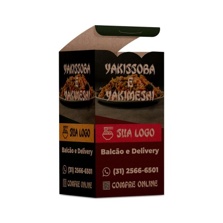 DELIVERY EMBALAGENS PARA DELIVERY PERSONALIZADAS KRAFT 250G YAKISSOBA E YAKIMESHI PEQUENA Colorido frente - 25 un.