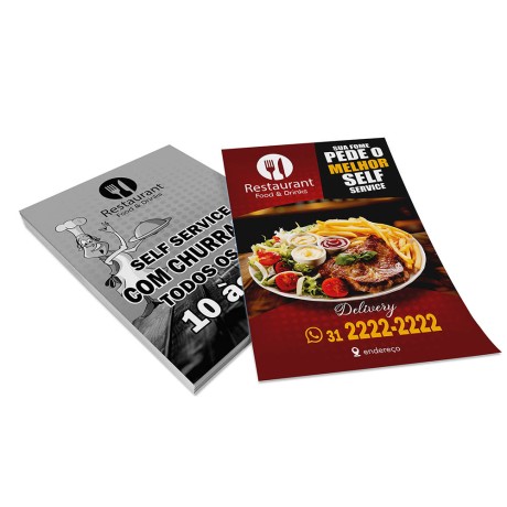 DELIVERY PANFLETOS, FLYERS E FOLHETOS COUCHÊ 90G SEM VERNIZ 280X400MM Colorido frente e preto e branco verso - 200 un.