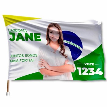 ELEIÇÕES 2024 BANDEIRAS TECIDO OXFORD COSTURA LINHA BRANCA OVERLOCK COM BASTÃO 900X700MM Colorido frente - 1 un.