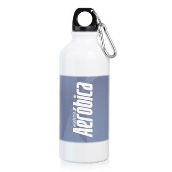 GARRAFAS E SQUEEZES PERSONALIZADO SQUEEZE DE ALUMÍNIO ERALD COM MOSQUETÃO 500ML BRANCA Colorido frente - 10 un.