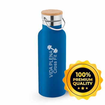 GARRAFAS E SQUEEZES SQUEEZE DE AÇO INOX TÉRMICA MODELO RAGNAR COM PAREDE DUPLA 570ML AZUL Preto e branco frente e verso - 10 un.