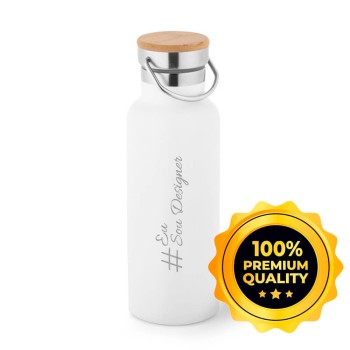GARRAFAS E SQUEEZES SQUEEZE DE AÇO INOX TÉRMICA MODELO RAGNAR COM PAREDE DUPLA 570ML BRANCA Preto e branco frente e verso - 1 un.