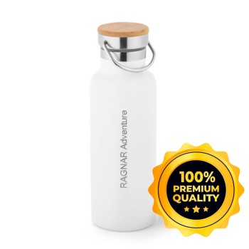 GARRAFAS E SQUEEZES SQUEEZE DE AÇO INOX TÉRMICA MODELO RAGNAR COM PAREDE DUPLA 570ML BRANCA Preto e branco frente - 5 un.