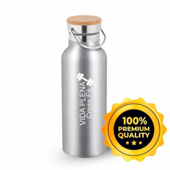 GARRAFAS E SQUEEZES SQUEEZE DE AÇO INOX TÉRMICA MODELO RAGNAR COM PAREDE DUPLA 570ML CROMADA SATINADA Preto e branco frente e verso - 10 un.