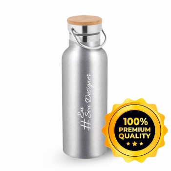 GARRAFAS E SQUEEZES SQUEEZE DE AÇO INOX TÉRMICA MODELO RAGNAR COM PAREDE DUPLA 570ML CROMADA SATINADA Preto e branco frente e verso - 1 un.