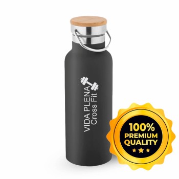 GARRAFAS E SQUEEZES SQUEEZE DE AÇO INOX TÉRMICA MODELO RAGNAR COM PAREDE DUPLA 570ML PRETA Preto e branco frente e verso - 10 un.