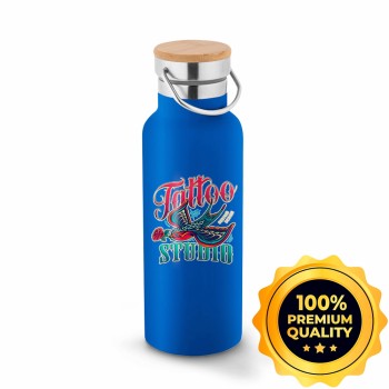 GARRAFAS E SQUEEZES SQUEEZE DE AÇO INOX TÉRMICA MODELO RAGNAR COM PAREDE DUPLA COM DTF UV 570ML Preto e branco frente - 5 un.