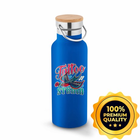 GARRAFAS E SQUEEZES SQUEEZE DE AÇO INOX TÉRMICA MODELO RAGNAR COM PAREDE DUPLA COM DTF UV 570ML Preto e branco frente - 5 un.