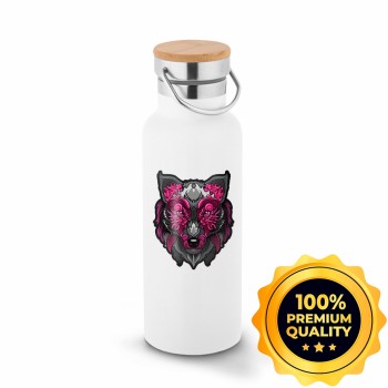 GARRAFAS E SQUEEZES SQUEEZE DE AÇO INOX TÉRMICA MODELO RAGNAR COM PAREDE DUPLA COM DTF UV 570ML Preto e branco frente - 5 un.