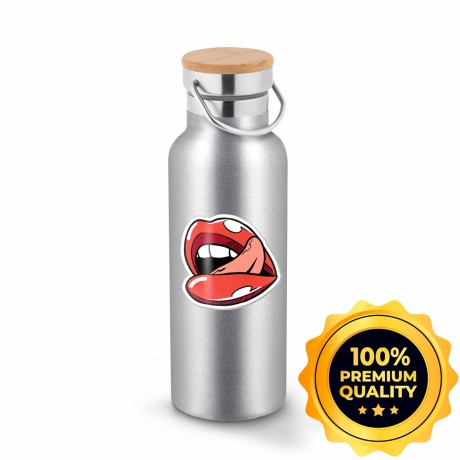 GARRAFAS E SQUEEZES SQUEEZE DE AÇO INOX TÉRMICA MODELO RAGNAR COM PAREDE DUPLA COM DTF UV 570ML 1 un. - Preto e branco frente