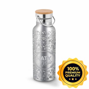 GARRAFAS E SQUEEZES SQUEEZE DE AÇO INOX TÉRMICA MODELO RAGNAR COM PAREDE DUPLA COM DTF UV 570ML Preto e branco frente - 10 un.