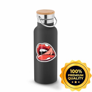 GARRAFAS E SQUEEZES SQUEEZE DE AÇO INOX TÉRMICA MODELO RAGNAR COM PAREDE DUPLA COM DTF UV 570ML Preto e branco frente - 1 un.