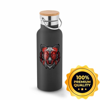 GARRAFAS E SQUEEZES SQUEEZE DE AÇO INOX TÉRMICA MODELO RAGNAR COM PAREDE DUPLA COM DTF UV 570ML Preto e branco frente - 5 un.