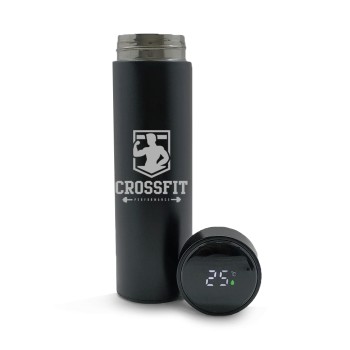 GARRAFAS E SQUEEZES SQUEEZE DE AÇO INOX TÉRMICA MODELO TERMÓMETRO LED GRAVAÇÃO FRONTAL 500ML Preto e branco frente - 1 un.