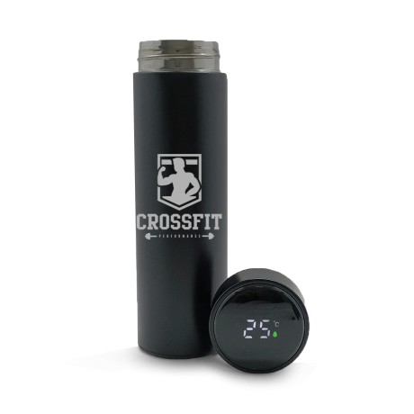 GARRAFAS E SQUEEZES SQUEEZE DE AÇO INOX TÉRMICA MODELO TERMÓMETRO LED GRAVAÇÃO FRONTAL 500ML Preto e branco frente - 1 un.