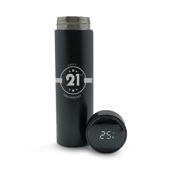 GARRAFAS E SQUEEZES SQUEEZE DE AÇO INOX TÉRMICA MODELO TERMÓMETRO LED GRAVAÇÃO FRONTAL 500ML Preto e branco frente - 10 un.
