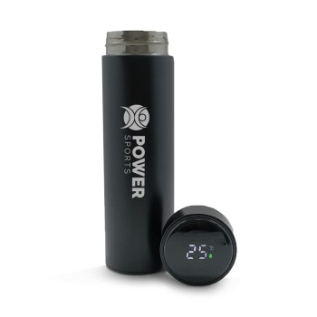 GARRAFAS E SQUEEZES SQUEEZE DE AÇO INOX TÉRMICA MODELO TERMÓMETRO LED GRAVAÇÃO FRONTAL 500ML Preto e branco frente - 5 un.