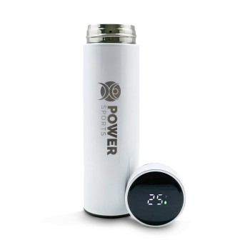 GARRAFAS E SQUEEZES SQUEEZE DE AÇO INOX TÉRMICA MODELO TERMÓMETRO LED GRAVAÇÃO FRONTAL 500ML Preto e branco frente - 5 un.