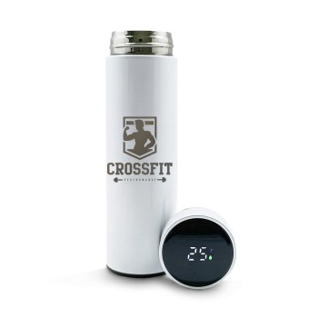 GARRAFAS E SQUEEZES SQUEEZE DE AÇO INOX TÉRMICA MODELO TERMÓMETRO LED GRAVAÇÃO FRONTAL 500ML Preto e branco frente - 1 un.