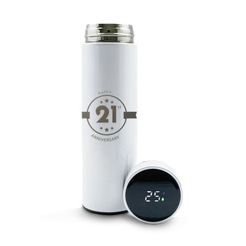 GARRAFAS E SQUEEZES SQUEEZE DE AÇO INOX TÉRMICA MODELO TERMÓMETRO LED GRAVAÇÃO FRONTAL 500ML Preto e branco frente - 10 un.