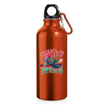 GARRAFAS E SQUEEZES SQUEEZE DE ALUMÍNIO MODELO ERALD COM MOSQUETÃO DTF UV 500ML LARANJA Colorido frente - 5 un.