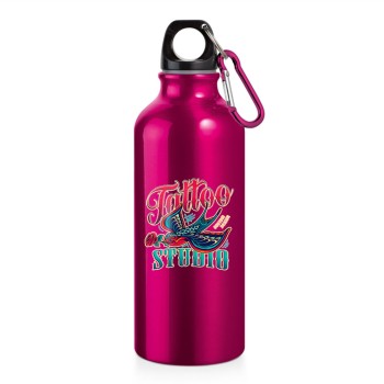 GARRAFAS E SQUEEZES SQUEEZE DE ALUMÍNIO MODELO ERALD COM MOSQUETÃO DTF UV 500ML ROSA Colorido frente - 5 un.