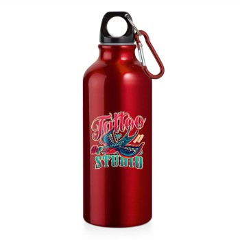 GARRAFAS E SQUEEZES SQUEEZE DE ALUMÍNIO MODELO ERALD COM MOSQUETÃO DTF UV 500ML VERMELHA Colorido frente - 5 un.