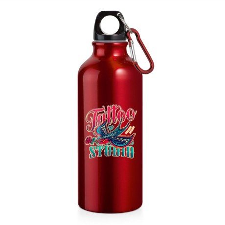 GARRAFAS E SQUEEZES SQUEEZE DE ALUMÍNIO MODELO ERALD COM MOSQUETÃO DTF UV 500ML VERMELHA Colorido frente - 5 un.