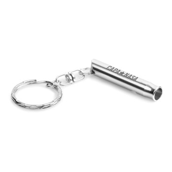 ABRIDORES E CHAVEIROS CHAVEIRO GRAVAÇÃO A LASER ALUMÍNIO COM APITO CROMADO SATINADO Preto e branco frente - 10 un.