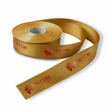 FITA DE CETIM ROLO COM 50 METROS LARGURA DE 22MM DOURADA Preto e branco frente - 1 un.