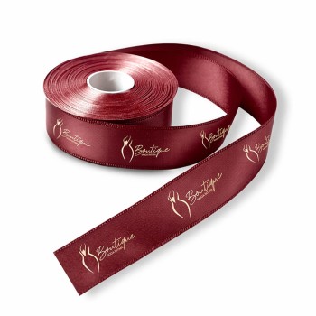 FITA DE CETIM ROLO COM 50 METROS LARGURA DE 30MM MARSALA Preto e branco frente - 1 un.
