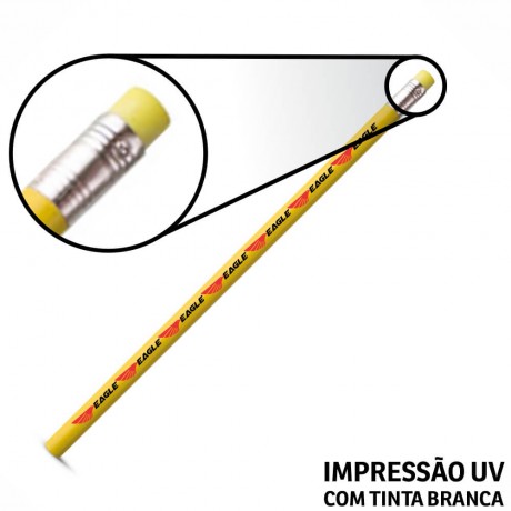 LÁPIS DE COR PERSONALIZADO AMARELO RESINADO COM BORRACHA Colorido frente - 10 un.