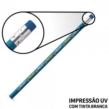 LÁPIS DE COR PERSONALIZADO AZUL CLARO RESINADO COM BORRACHA Colorido frente - 50 un.