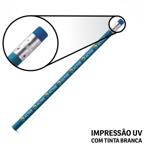 LÁPIS DE COR PERSONALIZADO AZUL CLARO RESINADO COM BORRACHA Colorido frente - 10 un.