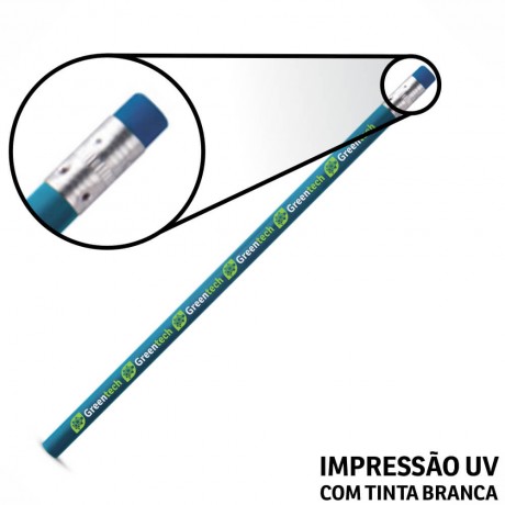 LÁPIS, APONTADORES E GIZ DE CERA LÁPIS PERSONALIZADO LÁPIS DE ESCREVER AZUL CLARO RESINADO COM BORRACHA Colorido frente - 25 un.