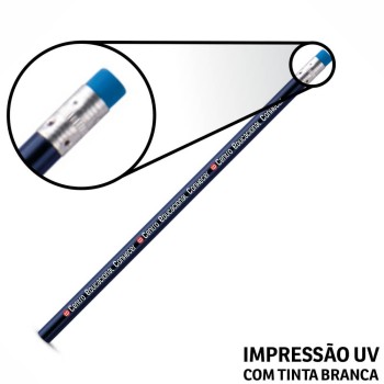 LÁPIS, APONTADORES E GIZ DE CERA LÁPIS PERSONALIZADO LÁPIS DE ESCREVER AZUL ESCURO RESINADO COM BORRACHA Colorido frente - 10 un.