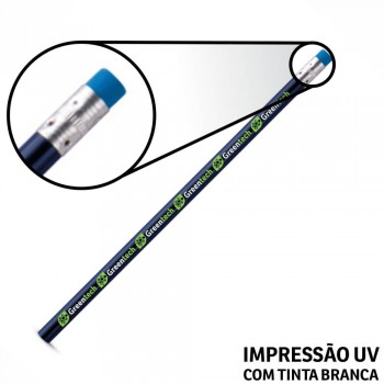 LÁPIS, APONTADORES E GIZ DE CERA LÁPIS PERSONALIZADO LÁPIS DE ESCREVER AZUL ESCURO RESINADO COM BORRACHA Colorido frente - 50 un.