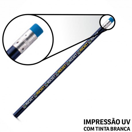 LÁPIS, APONTADORES E GIZ DE CERA LÁPIS PERSONALIZADO LÁPIS DE ESCREVER AZUL ESCURO RESINADO COM BORRACHA Colorido frente - 25 un.