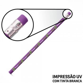 LÁPIS DE COR PERSONALIZADO ROXO RESINADO COM BORRACHA Colorido frente - 100 un.