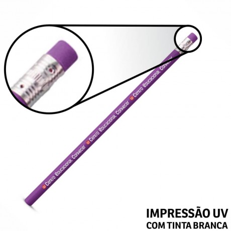 LÁPIS DE COR PERSONALIZADO ROXO RESINADO COM BORRACHA Colorido frente - 10 un.