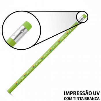 LÁPIS DE COR PERSONALIZADO VERDE CLARO RESINADO COM BORRACHA Colorido frente - 100 un.