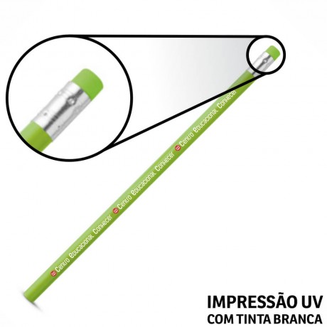 LÁPIS DE COR PERSONALIZADO VERDE CLARO RESINADO COM BORRACHA Colorido frente - 25 un.