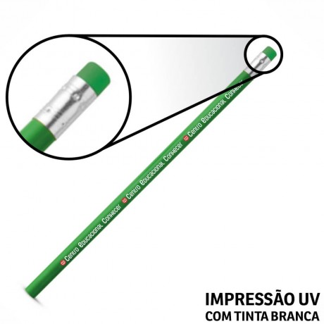 LÁPIS DE COR PERSONALIZADO VERDE ESCURO RESINADO COM BORRACHA Colorido frente - 50 un.