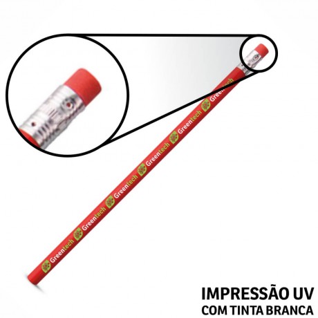 LÁPIS DE COR PERSONALIZADO VERMELHO RESINADO COM BORRACHA Colorido frente - 100 un.