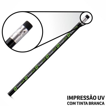 LÁPIS DE COR PERSONALIZADO PRETO RESINADO COM BORRACHA Colorido frente - 10 un.
