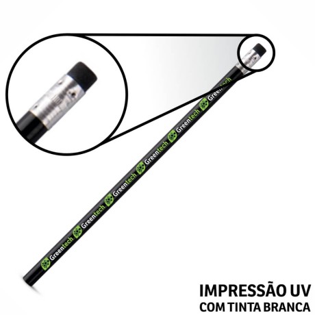 LÁPIS DE COR PERSONALIZADO PRETO RESINADO COM BORRACHA Colorido frente - 10 un.