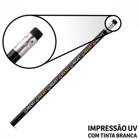 LÁPIS DE COR PERSONALIZADO PRETO RESINADO COM BORRACHA Colorido frente - 25 un.