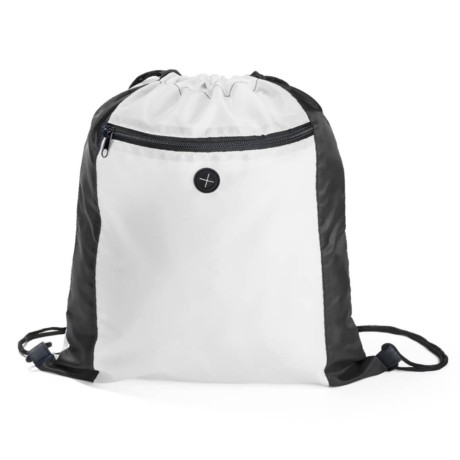 PRODUTOS SEM PERSONALIZAÇÃO BOLSAS, MOCHILAS E SACOCHILAS SACOCHILA RIPSTOP MODELO ALICANTE EM 210D BRANCA COM DETALHE PRETO 1 un.