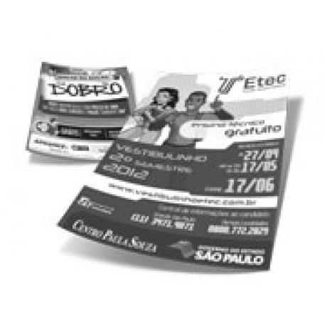 PANFLETOS, FLYERS E FOLHETOS APERGAMINHADO  75G 300X210MM Preto e branco frente e verso - 2500 un.