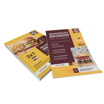 PANFLETOS, FLYERS E FOLHETOS APERGAMINHADO  90G 150X210MM Colorido frente e verso - 10000 un.
